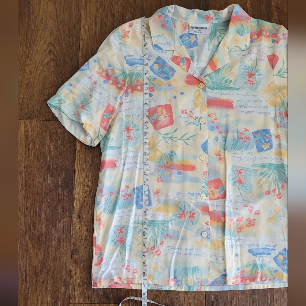 Vintage Alfred Dunner Floral Button Down Short Sleeved Blouse Women's 14, Cream - Picture 8 of 8